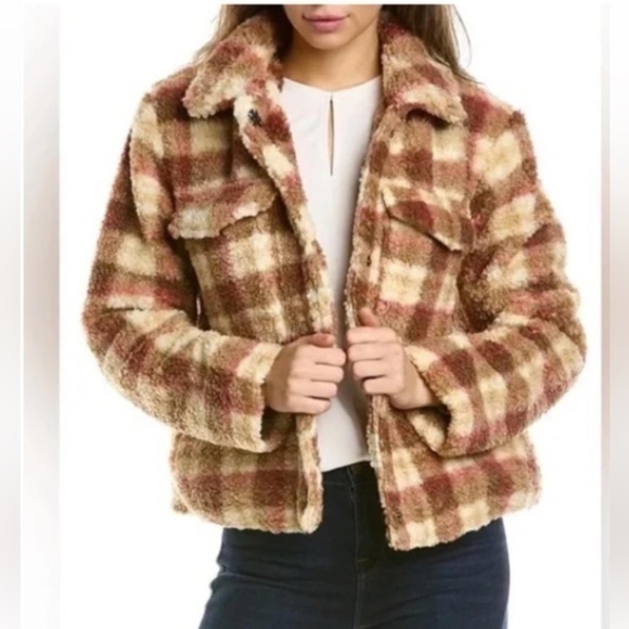 Avec Les Filles Jackets & Blazers - Avec Les Filles Plaid Sherpa Fleece Button Jacket Size Medium